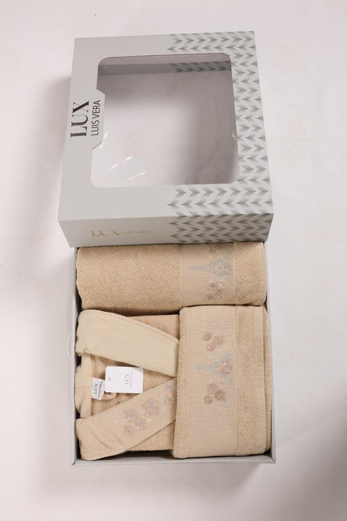 Coffret Serviettes Cadeau Fleuri – Beige