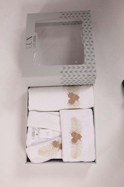 Coffret Serviettes Cadeau Fleuri – Ivoire Dore