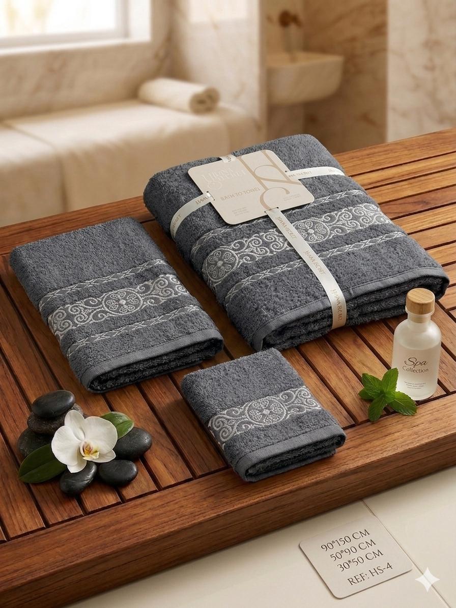 Ensemble Serviettes Eponge Decore – Anthracite