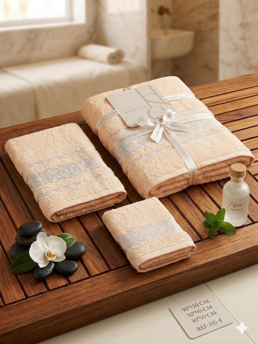 Ensemble Serviettes Eponge Decore – Beige