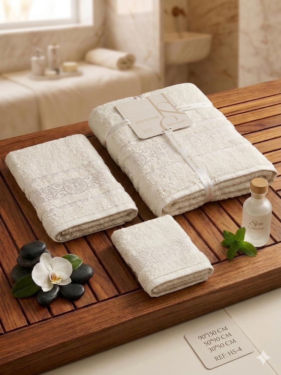 Ensemble Serviettes Eponge Decore – Ivoire