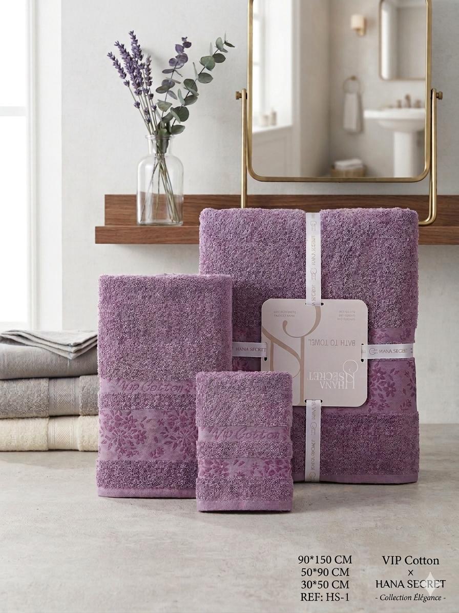 Ensemble Serviettes Eponge Decore – Mauve
