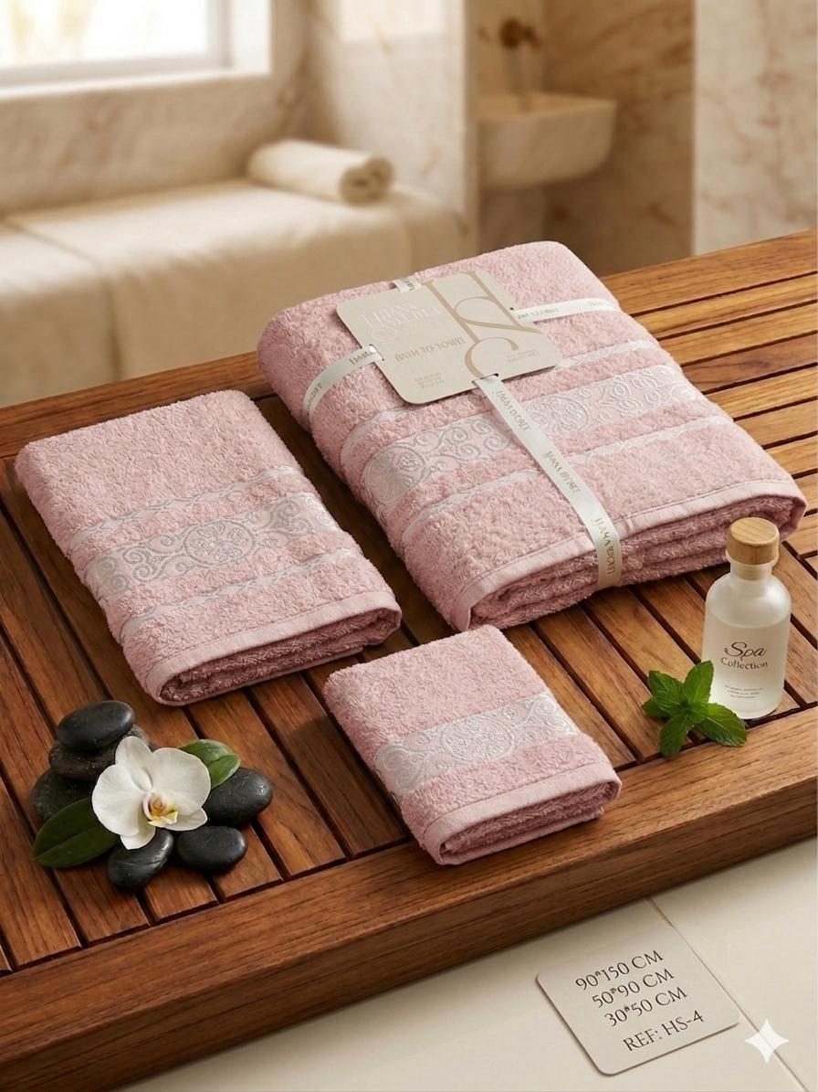 Ensemble Serviettes Eponge Decore – Rose Poudre