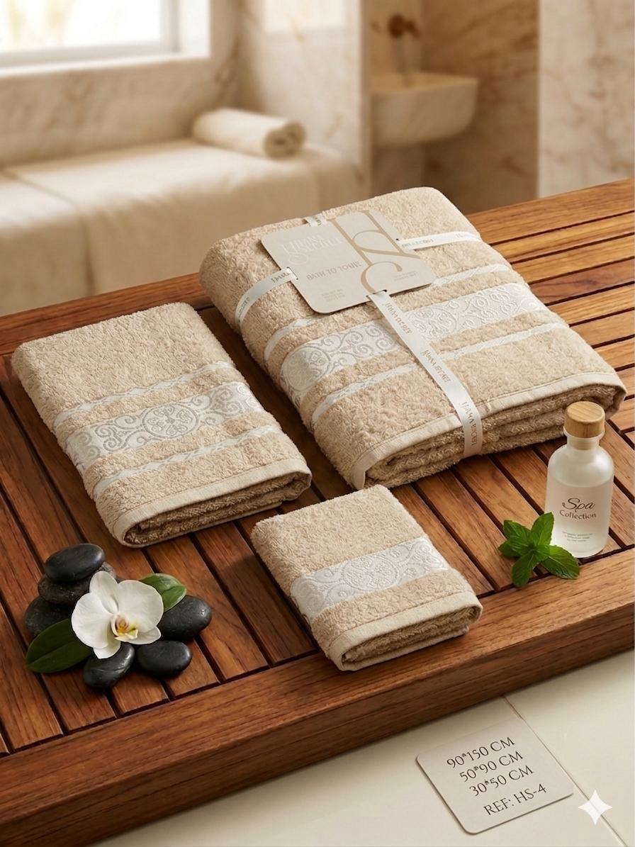 Ensemble Serviettes Eponge Decore – Taupe